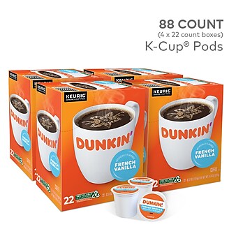 Dunkin' French Vanilla Coffee, Keurig® K-Cup® Pods, Medium Roast, 88/Carton (400847)
