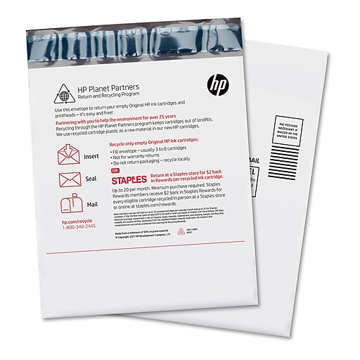 HP Ink Recycle Bag NOT ELIGIBLE FOR STAPLES RECYCLING REWARDS Staples