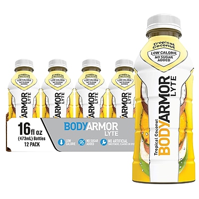 BODYARMOR Lyte Tropical Coconut Sports Drink, 16 fl oz Bottles, 12 pack