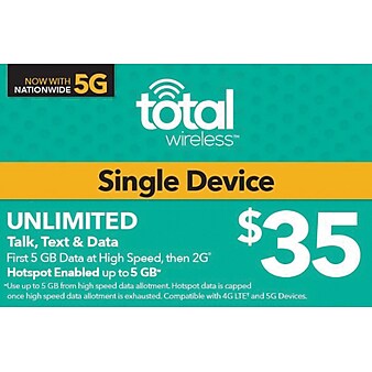 Total Wireless Unl Talk SMS Data Prepaid Airtime Card $35