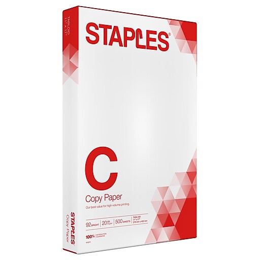 Staples 190450 11 x 17 92 Brightness 20 Pounds Copy Paper - 500 ct