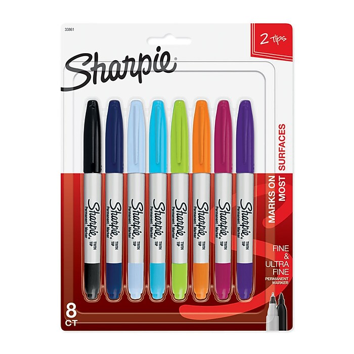 Sharpie Permanent Markers, Twin Tip, Assorted, 8/Pack (33861