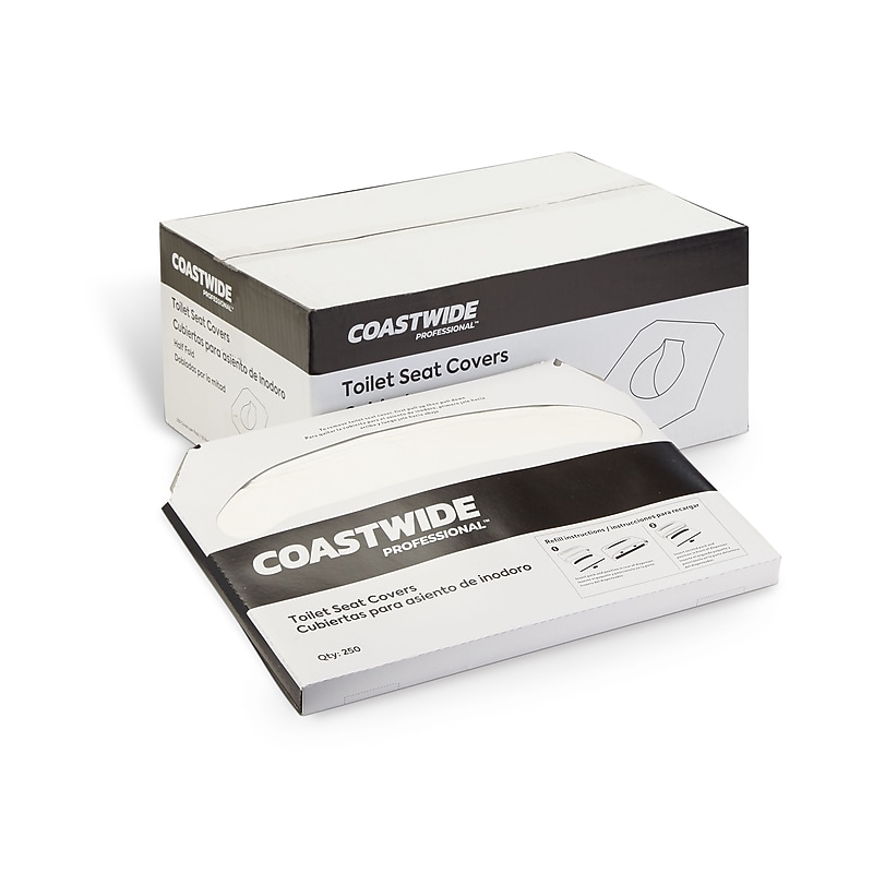 Coastwide Professional™ Toilet Seat Covers, 0.87" x 10.43", 250/Pack, 10 Packs/Carton (CW24776) image 1
