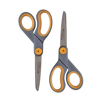 Westcott Titanium Bonded 8" Titanium Multi-Purpose/Heavy Duty Scissor, Sharp Tip, Gray/Yellow, 2/Pack (13901)