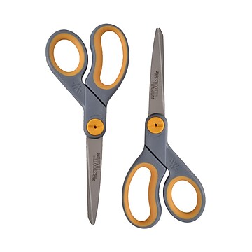 Westcott Titanium Bonded 8" Titanium Multi-Purpose/Heavy Duty Scissor, Sharp Tip, Gray/Yellow, 2/Pack (13901)