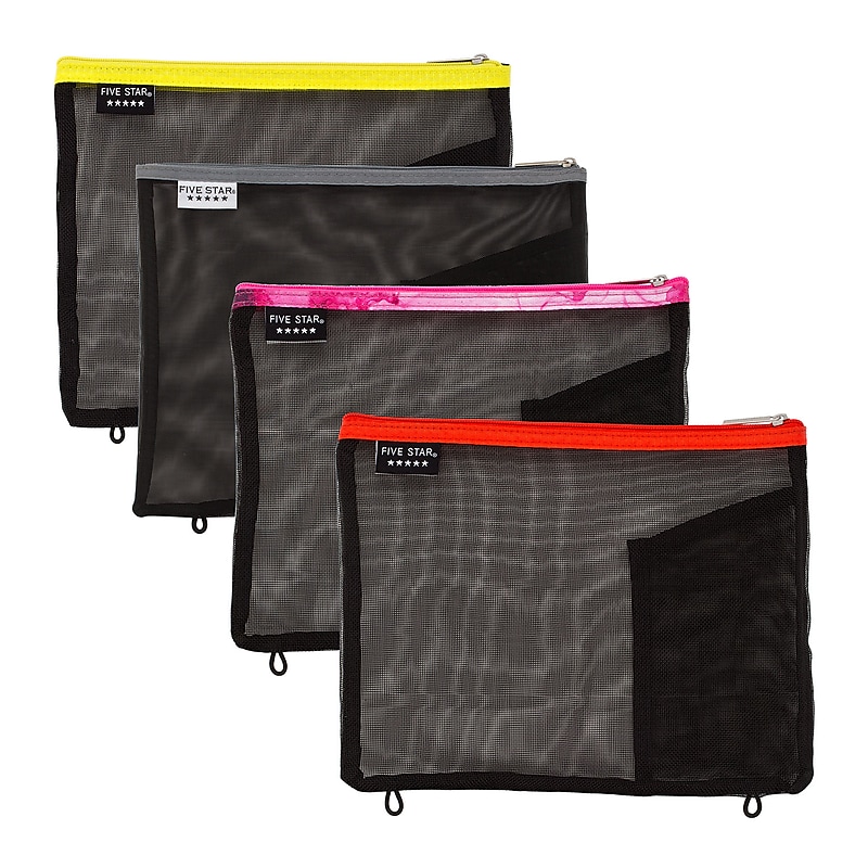 Five Star Zipper Mesh Pouch, Black/Gray/Green/Yellow/Red/Blue/Pink (50782) image 1