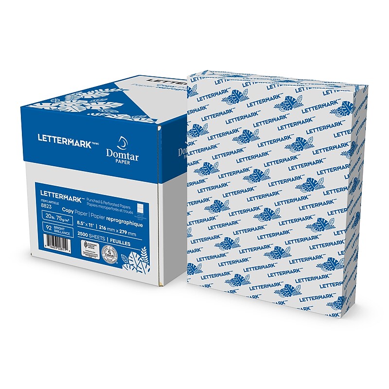 Lettermark 8.5” x 11” Perforated Copy Paper, 20 lbs., 92 Brightness, 2500 Sheets/Carton (851055) image 1