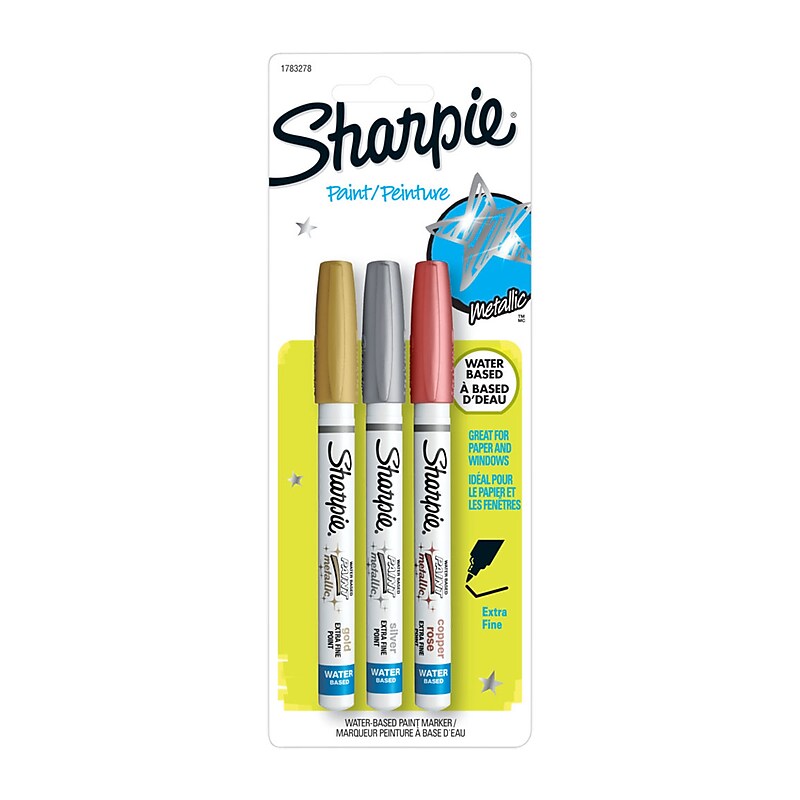 Sharpie Water-Based Paint Markers, Extra Fine Tip, Assorted Metallic, 3/Pack (1783278) image 1