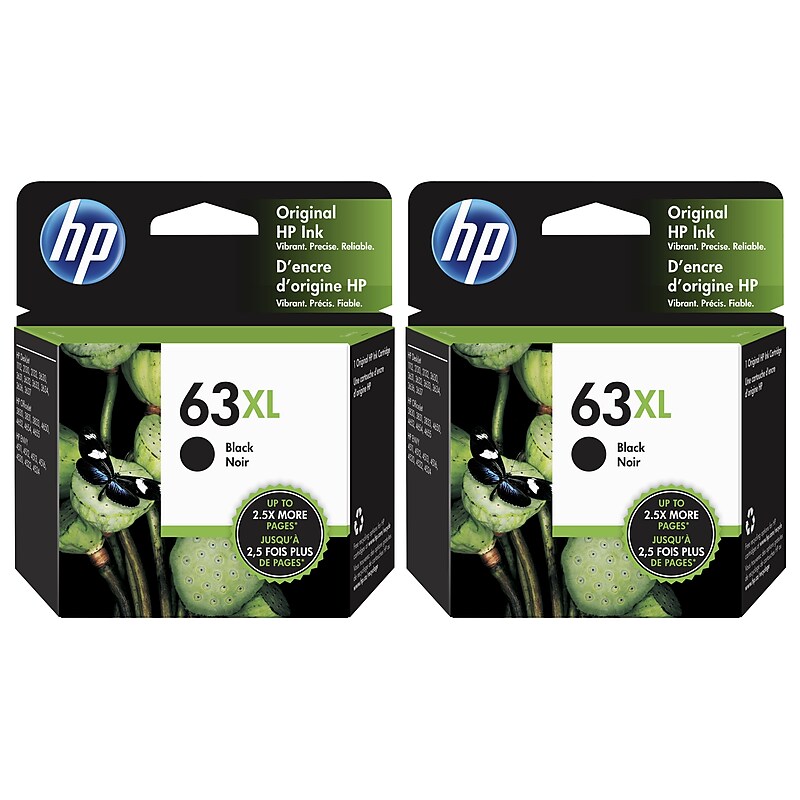 HP 63XL Black High Yield Ink Cartridges, 2/Pack (F6U64AN-VB) image 1