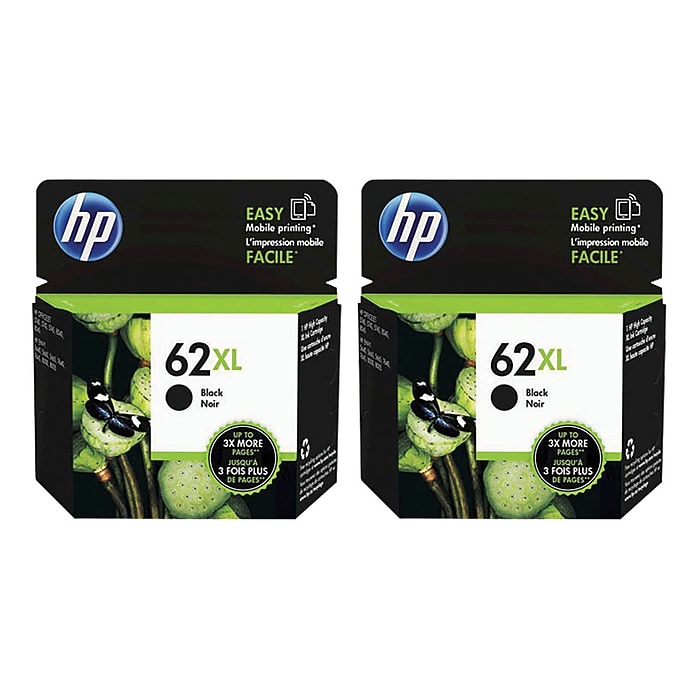 HP 62XL Black High Yield Ink Cartridges, 2/Pack (C2P05AN-VB