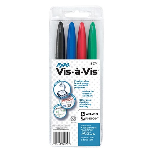 EXPO 16074 Vis-A-Vis Wet-Erase Overhead Transparency Markers Fine Point Assorted 
