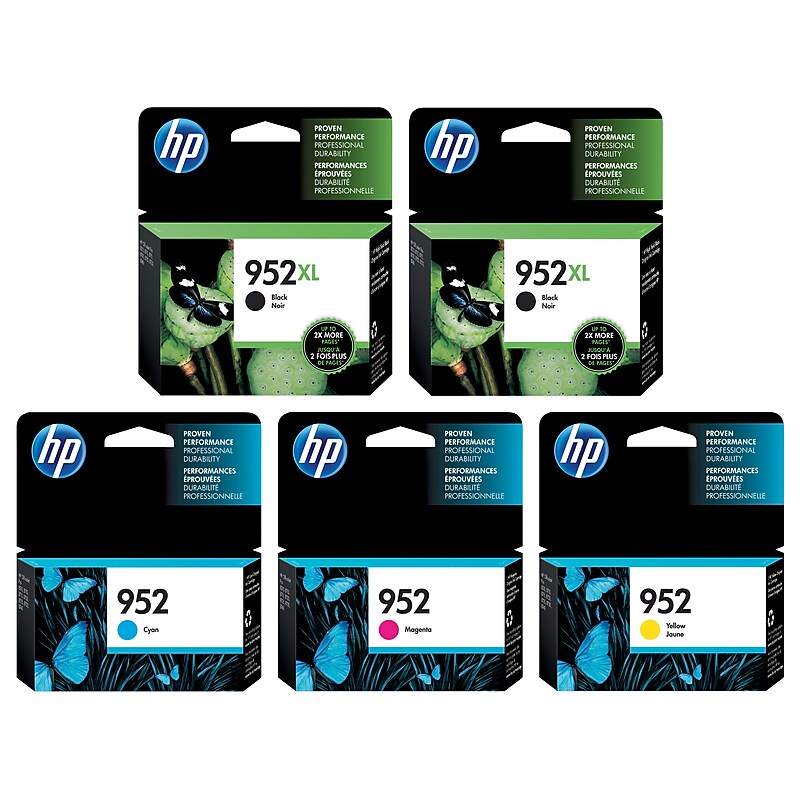 HP 952XL/952 Black High Yield and Cyan/Magenta/Yellow Standard Yield Ink Cartridge, 5/Pack (952XL952ST5P-VB) image 1