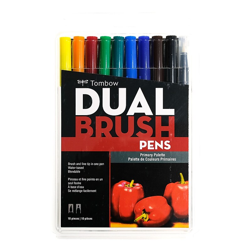 Tombow Dual Brush Primary Palette Classic Drawing Pens, Assorted, 10/Pack (64467) image 1