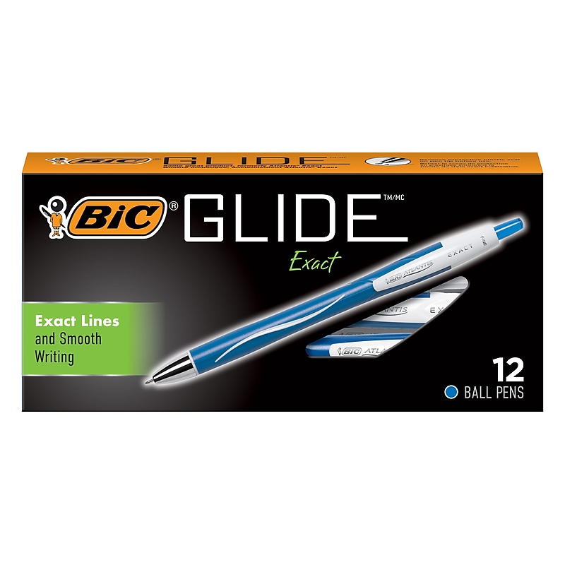 BIC Glide Exact Retractable Ballpoint Pen, Fine Point, Blue Ink, Dozen (VCGN11BE) image 1