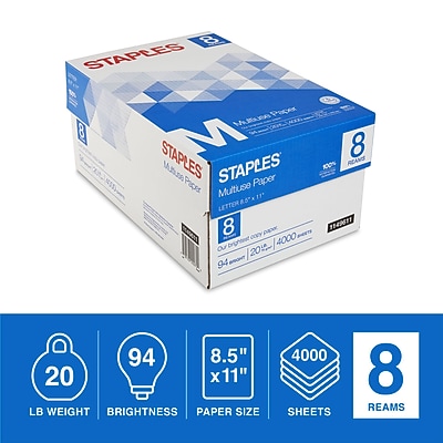 Staples Multiuse Copy Paper, 8.5″ x 11″, 20 lbs., 94 Brightness, 500 Sheets/Ream, 8 Reams/Carton (26860-CC) Sansujyuku sansujyuku.com