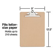 Staples Hardboard Clipboards, Letter Size, Natural Brown, 3/Pack (44291)