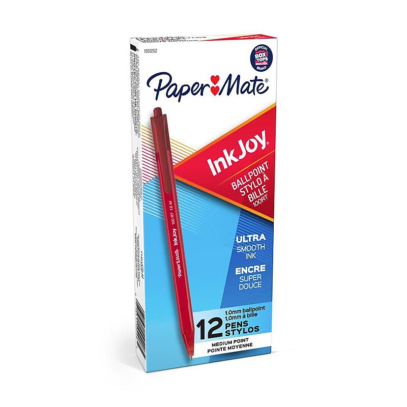 Paper Mate InkJoy 100 Retractable Ballpoint Pen, Medium Point, Red Ink, 12/Pack (1951252) image 1