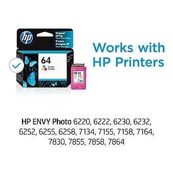 HP 64 Tri-Color Standard Yield Ink Cartridge (N9J89AN#140), print up to 165 pages
