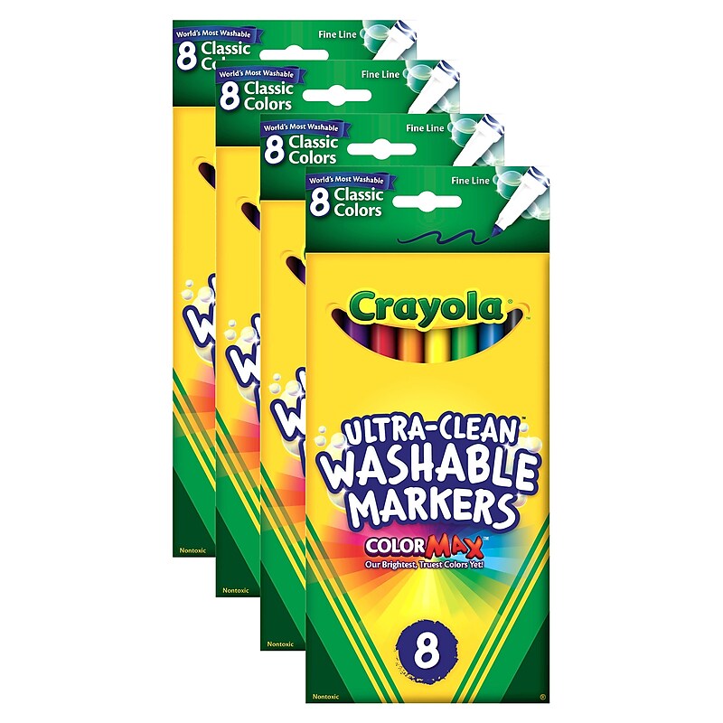Crayola Classic Color Ultra-Clean Washable Markers fine tip pack of 8 [Pack of 4] image 1