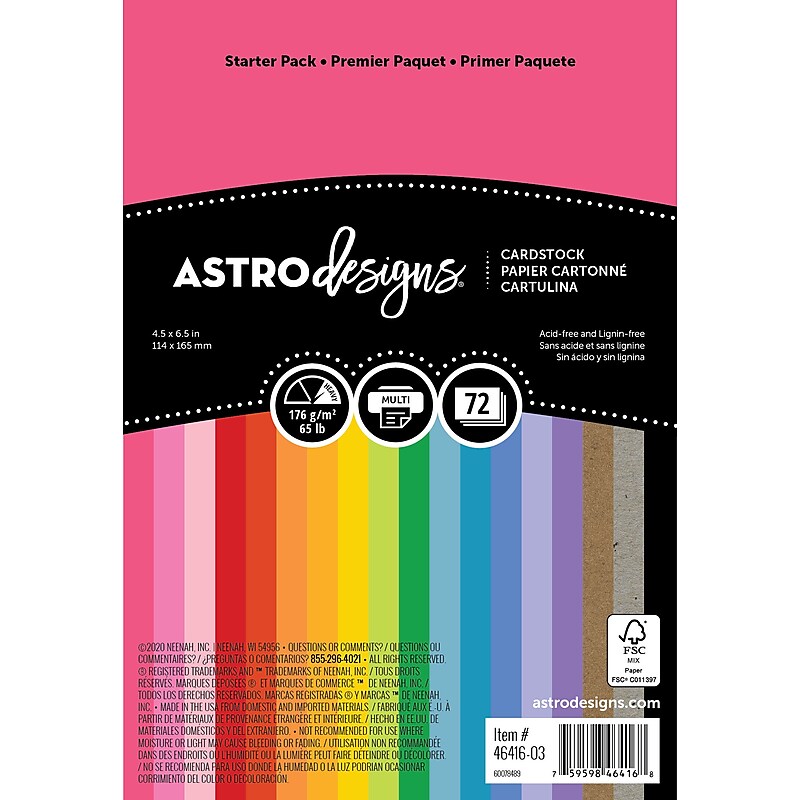 Neenah Paper Astrodesigns 65 lb. Cardstock Paper, Starter Pack, 72 Sheets/Pack (46416-02/03) image 1