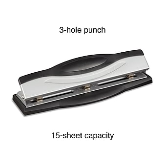 Staples 3-Hole Punch, 15 Sheet Capacity, Black/Silver (26639)