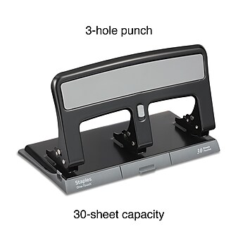 Staples One-Touch 3-Hole Punch, 30 Sheet Capacity, Black (26614)
