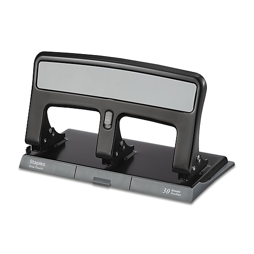 Staples One-Touch 3-Hole Punch, 30 Sheet Capacity, Black (26614)