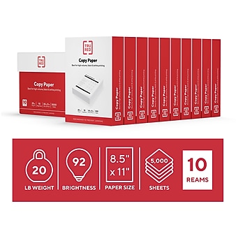 TRU RED™ 8.5" x 11" Copy Paper, 20 lbs., 92 Brightness, 500 Sheets/Ream, 10 Reams/Carton (TR56958)