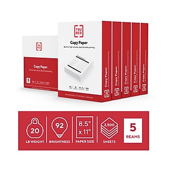 TRU RED™ 8.5" x 11" Copy Paper, 20 lbs., 92 Brightness, 500 Sheets/Ream, 5 Reams/Carton (TR56960)