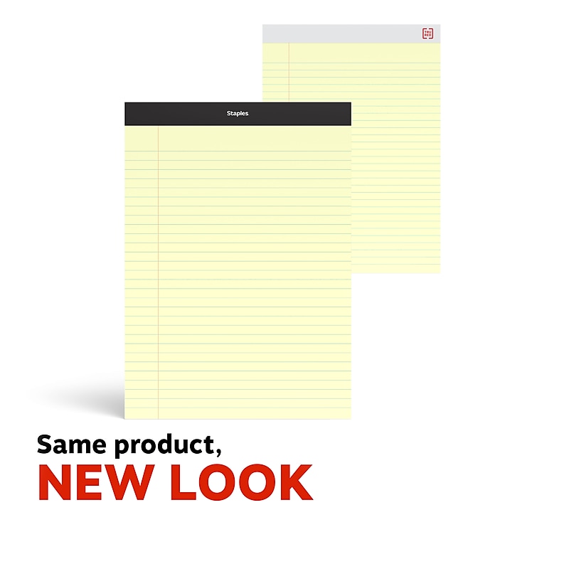 Staples Writing Pad, 8.5" x 11.75", Wide Ruled, Canary, 50 Sheets/Pad (40066) image 1