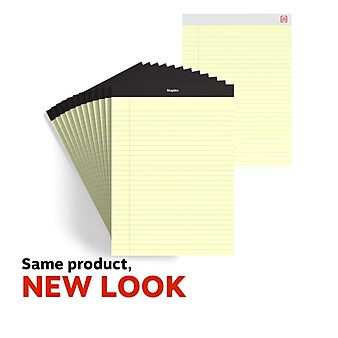 Staples Notepad, 8.5" x 11.75", Wide Ruled, Canary, 50 Sheets/Pad, Dozen Pads/Pack (ST57300)