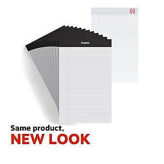 Staples Notepads, 5" x 8", Narrow Ruled, White, 50 Sheets/Pad, Dozen Pads/Pack (ST57338)