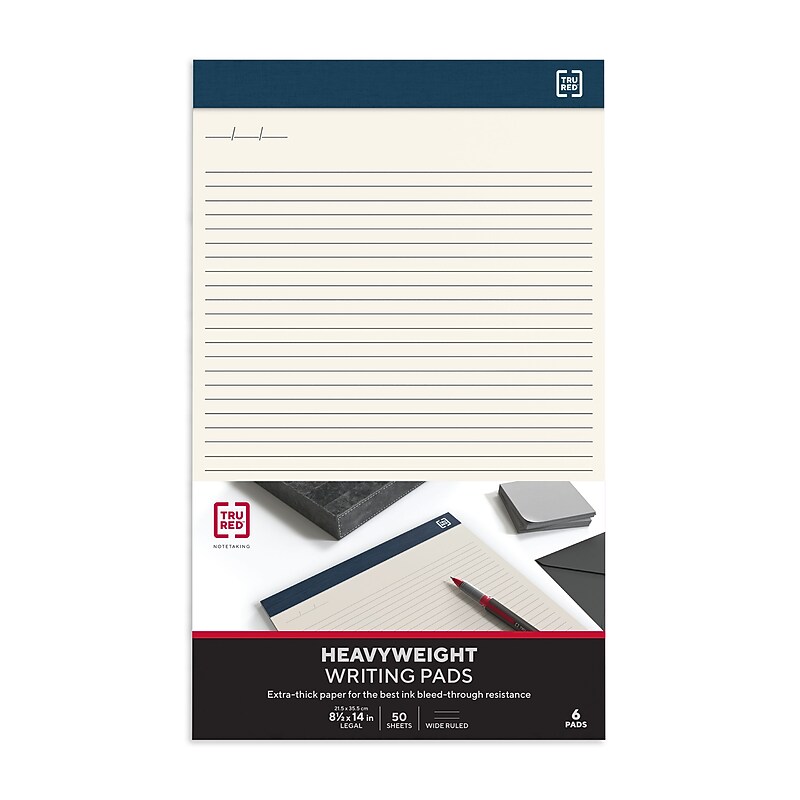 TRU RED Heavyweight Notepad, 8.5" x 14", Narrow Ruled, Ivory, 50 Sheets/Pad, 6 Pads/Pack (TR58196) image 1