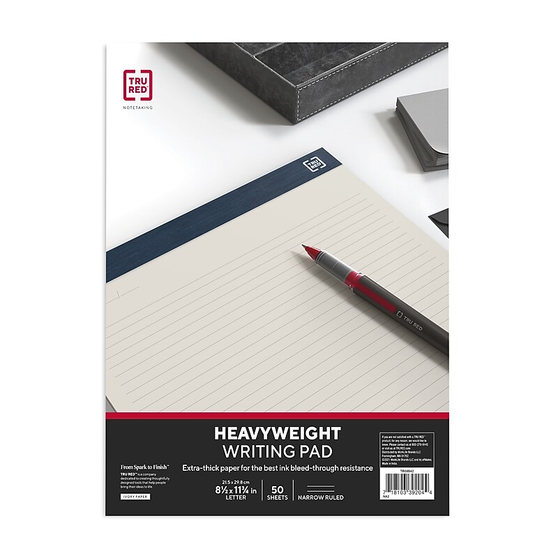TRU RED Notepad, 8.5" x 11.75", Narrow Ruled, Ivory, 50 Sheets/Pad (TR58192) image 1
