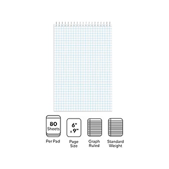 Staples Steno Pads, 6" x 9", Graph Ruled, White, 80 Sheets/Pad, 6 Pads/Pack (ST57352)