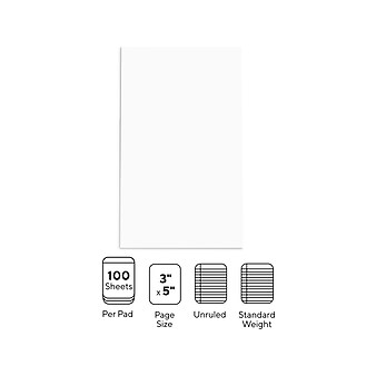 Staples Notepads, 3" x 5", Unruled, White, 100 Sheets/Pad, Dozen Pads/Pack (ST57337)