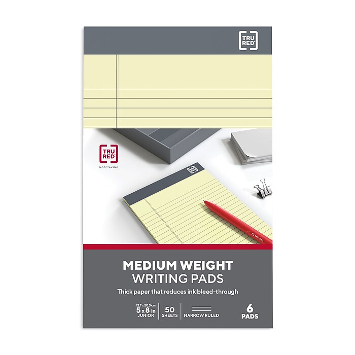 Note Pad TRU REDâ ¢ Notepads, Narrow Rule, 50 White 5 X 8 Sheets, 12 ...