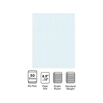 Staples® Notepads, 8.5" x 11", Graph Ruled, White, 50 Sheets/Pad, 6 Pads/Pack (ST57333)