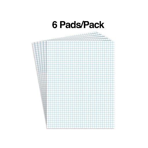 Staples Notepads, 8.5" x 11", Graph Ruled, White, 50 Sheets/Pad, 6 Pads