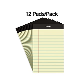 Staples Notepads, 5" x 8", Narrow Ruled, Canary, 50 Sheets/Pad, Dozen Pads/Pack (ST57298)