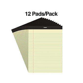 Staples Notepad, 8.5" x 11.75", Wide Ruled, Canary, 50 Sheets/Pad, Dozen Pads/Pack (ST57300)