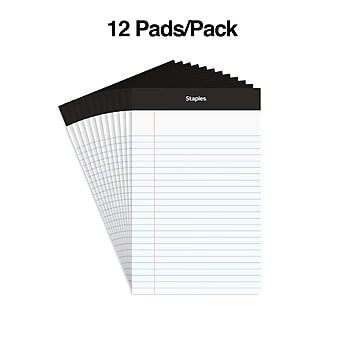 Staples Notepads, 5" x 8", Narrow Ruled, White, 50 Sheets/Pad, Dozen Pads/Pack (ST57338)