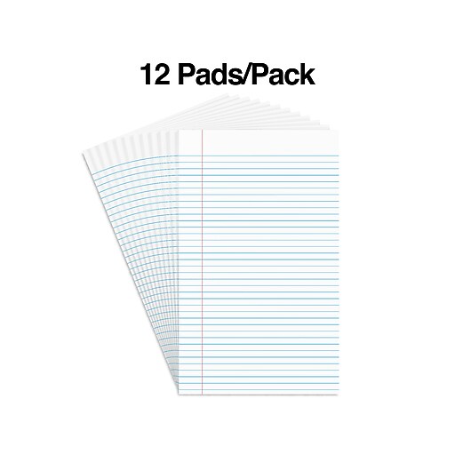 Staples Notepads, 8.5" x 14", Wide Ruled, White, 50 Sheets/Pad, Dozen