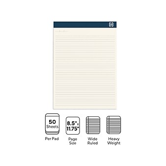 TRU RED™ Notepads, 8.5" x 11.75", Wide Ruled, Ivory, 50 Sheets/Pad, 12 Pads/Pack (TR58194)