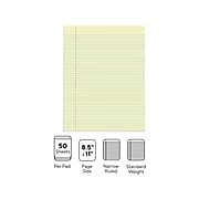 Staples Notepads, 8.5" x 11" (US letter), Narrow Ruled, Canary, 50 Sheets/Pad, Dozen Pads/Pack (ST57296)