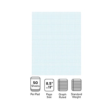 Staples Notepads, 8.5" x 11", Graph Ruled, White, 50 Sheets/Pad, 6 Pads/Pack (ST57332)