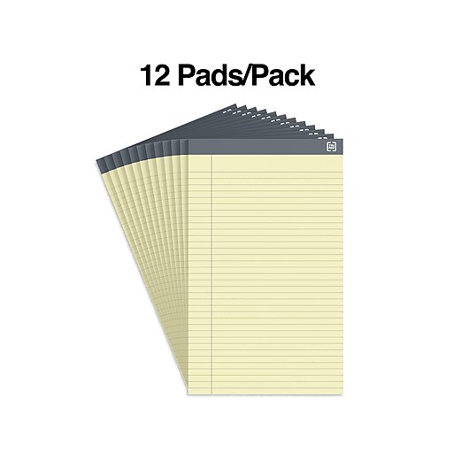 TRU RED™ Notepads, 8.5" x 14", Wide Ruled, Canary, 50 Sheets/Pad, 12