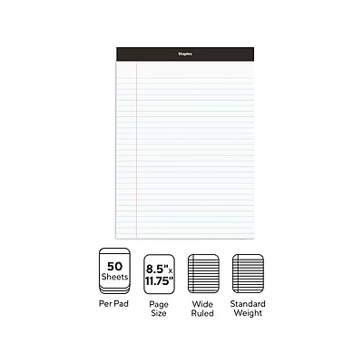 Staples Legal Pads - Wide Ruled Perforated Notepads 12-Pack