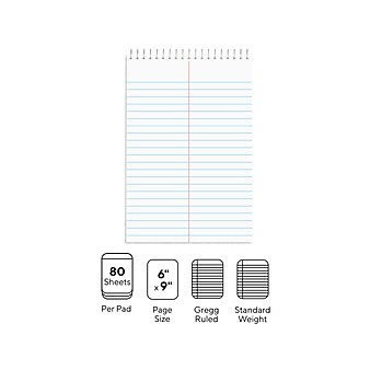 TRU RED™ Steno Pad, 6" x 9", Gregg Ruled, Kraft, 80 Sheets/Pad, Dozen Pads/Pack (TR58190)