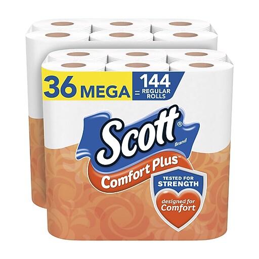 Scott Comfort Plus Toilet Paper, 1Ply, White, 462 Sheets/Roll, 36 Mega